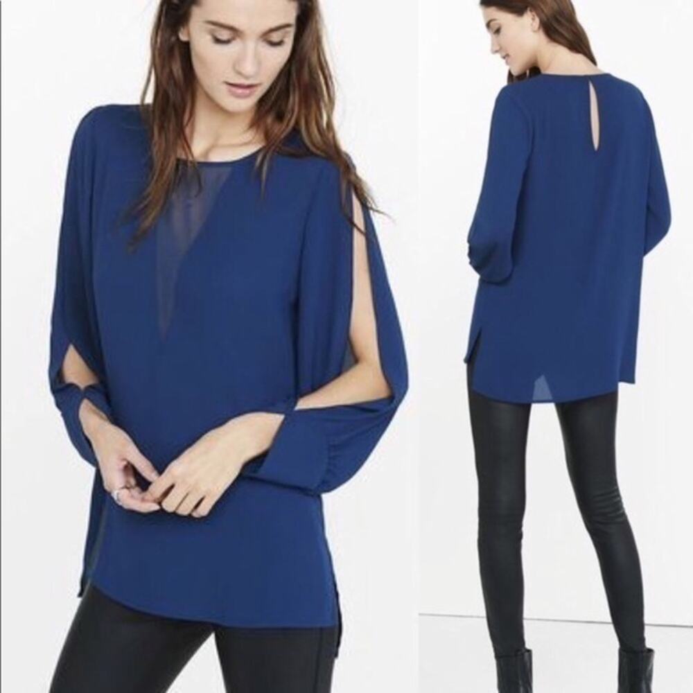 Express V-neck Mesh Inset Open Sleeve Top XS